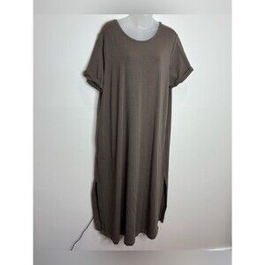 J. Jill PureJill Short Sleeve Tee Dress pockets Taupe brown casual XL Petite
